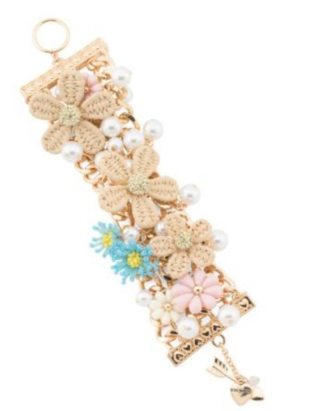 Betsey Johnson Gold Plated Flower Bib Charm Bracelet with Toggle Closure, NWT